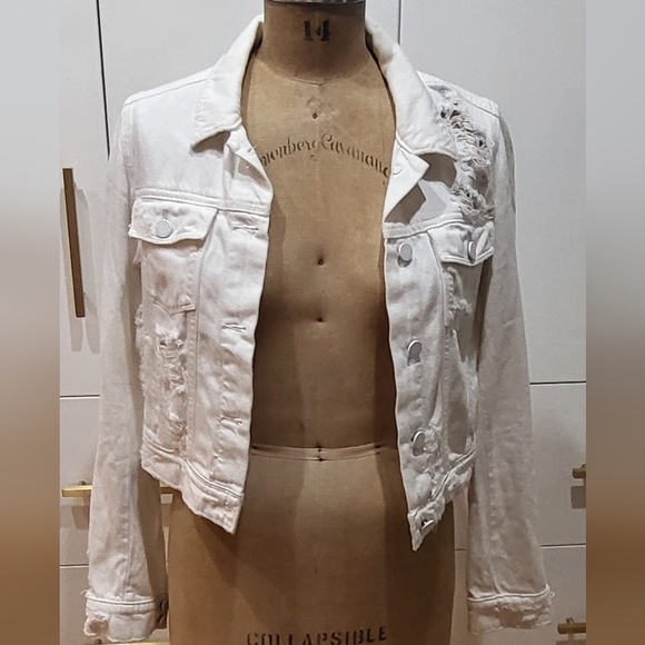 PAIGE White Distressed Jean Jacket Size Small - Picture 3 of 9
